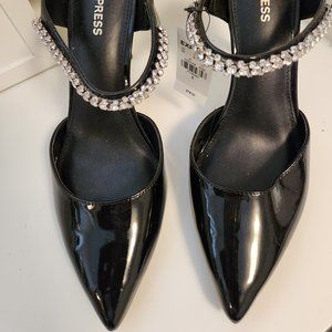 Black Patent Leather Rhinestone mules NEW!